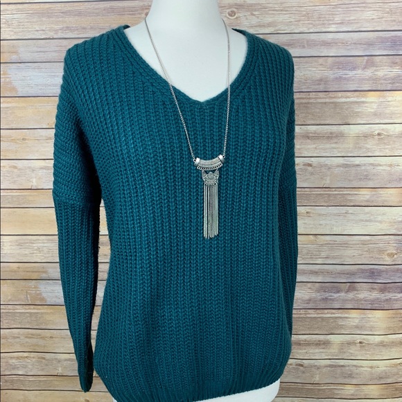 Main Strip Sweaters - Main Strip Teal Sweater w/Lace-Up Tie in Back Lrg